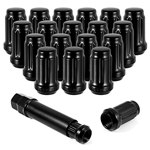 51 Black 1 2-20 Spline Lug Nuts, 20PK 1 2x20 1.38   Tall Lug Nuts for Jeep Wrangler Cherokee Commander Comanche Liberty CJ5 CJ7 TJ Aftermarket Wheels 6 Spline Close End with One Key