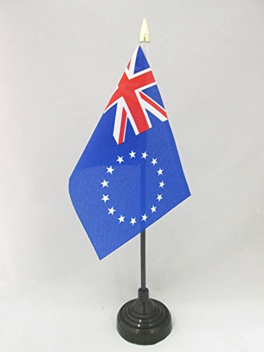 AZ FLAG - Cook Islands Table Flag 4'' x 6'' - Cook Islander Mini Desk Flag 100% Polyester 15 x 10 cm - Office Flag with 10'' Pole - Golden Spear
