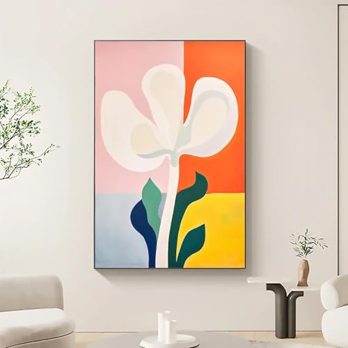 Toile abstraite fleurs blanches 70x90cm poster mural design grand format