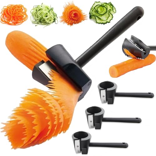 3Pcs Carrot Curler and Peeler, Carrot Spiral Shred Slicer, Spiral Vegetable Fruit Slicer, Root Vegetables Fruits Slicer Sharpener Garnishing Tool, Kitchen Gadgets Tools for Carrots, Potatoes, Cucumber