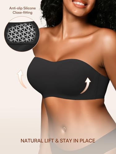 Image of Strapless Bras for Women - Wireless Seamless Bandeau, Soft Padded Bralette, Comfortable Tube Top Bra (2XL, Black)