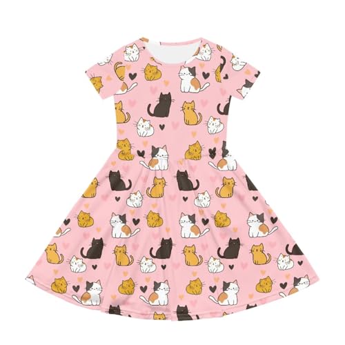Short Sleeve Swing Dress Summer Soft Crew Neck Midi Dresses with Pockets for Girls 2-14 Years Old2