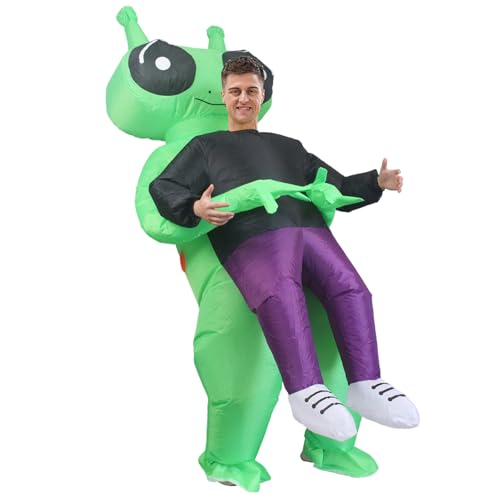 Disfraz inflable alienígena, disfraz de alienígena para adultos, green divertido secuestro de trajes alienígenas, disfraz de soplado con cremallera inflable para hombres y mujeres con ventilador de a