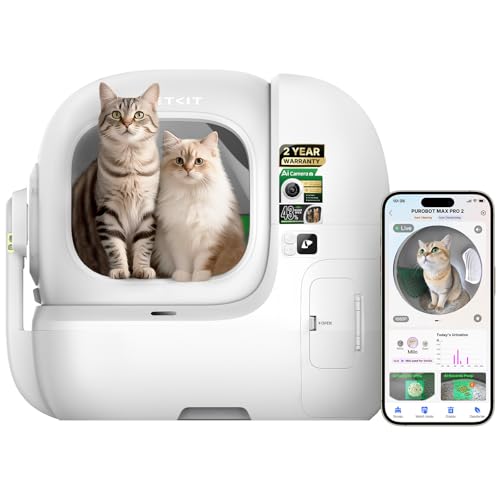 PETKIT 2025 Purobot Max Pro 2 AI-Camera Self Cleaning Cat Litter Box, Extra Large Opening 210° Wide Angle Lens Cat Facial Recognition Automatic Litter Box with 5G WiFi App Control Odor-Free