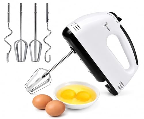 Image of Electric Hand Mixer for Kitchen - Handheld Cake Blender with 4 Stainless Steel Attachments, Beaters & Dough Hooks for Whipping Cream, Baking & Mixing (Pack of 1)