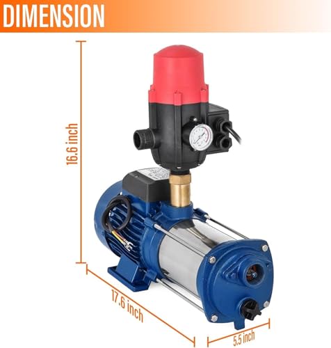 Bomba de riego de jardín, bomba de presión de agua industrial centrífuga, acero inoxidable con interruptor de presión (2200 W)