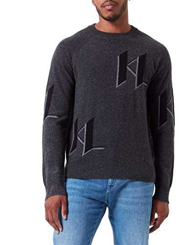 KARL LAGERFELD Herren Kaschmir KL Monogramm Pullover (Unisex) Dunkelgrau...
