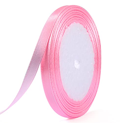 Fita de raso, fita de cetim de 6 mm x 22 m, fita de tecido para artesanato, embrulhos de presentes, balões, laços, decoração de casamento (rosa, poliéster)