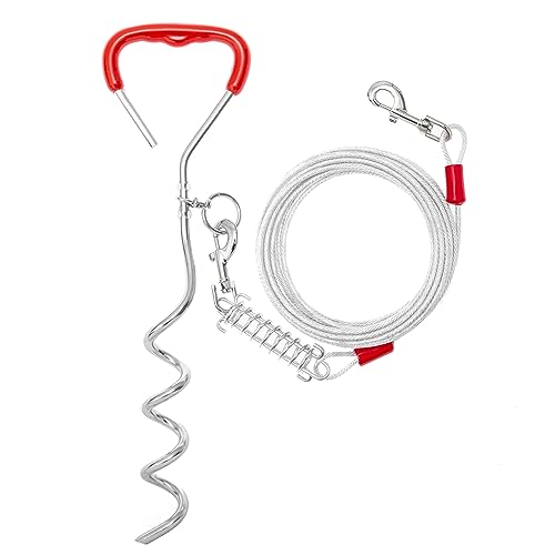 COVGOPI Dog Tie Out Cable and Stake - 30 FT Long Dog Cable Leash with Buffer Spring for Dogs Outside Yard Camping Travel Beach,etc. - Heavy Duty Anti Rust Stake for Small Medium Large Dogs