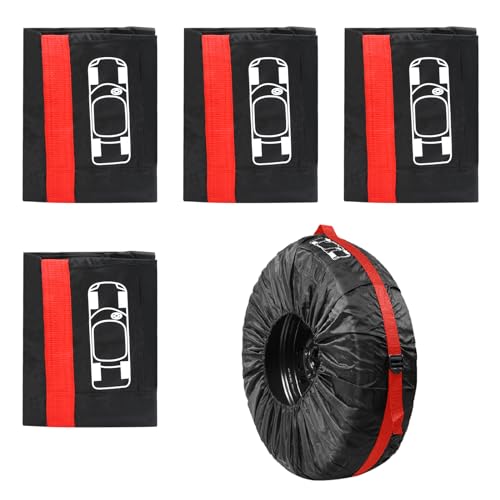 Set di 4 Borse per Pneumatici, Borse Porta Gomme Auto, 19-23 Pollici Copriruota Custodia per Ruota Protezione, Auto Ruota Copertura, Impermeabili Copertura della Ruota di Scorta (Rosso + Nero)