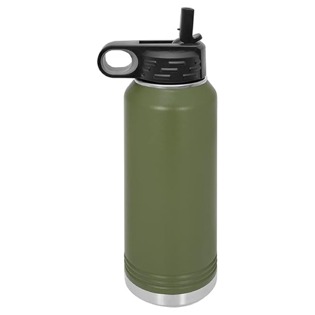 LaserGram Personalized Water Bottle, Electric Guitar, Stainless Steel Double Wall Vacuum Insulated with Flip Top Straw, Custom Engraved Gift (32oz / 950ml Camo Green)