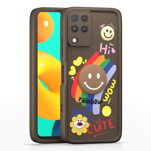 Image of Pikkme Back Cover for Samsung Galaxy M32 4G / M32 Prime | Soft Silicone| Cute Rainbow Smile & 3D Cartoon Flower Design | Shockproof Raised Camera Protection Bumper Case (Brown)