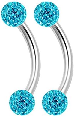 2PCS Surgical Steel Curved Barbell Ring 16g 5/16 8mm 3mm Aquamarine Crystal Ball Lobe Earrings Eyebrow Piercing Jewelry 2127