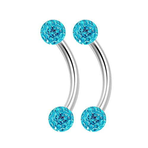 2Pcs Surgical Steel Curved Barbell Ring 16G 5/16 8Mm 3Mm Aquamarine Crystal Ball Lobe Earrings Eyebrow Piercing Jewelry 2127 #TOP2