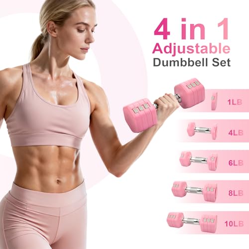 Image of 20LBS Adjustable Dumbbells Set, 4 in 1 Free Weights Dumbbells Set, 4lb 6lb 8lb 10lb with Metal Non Slip Handle, Quick Change Women /Men Dumbbell Set for Home Gym Exercise Training