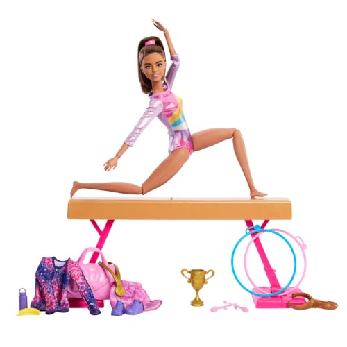 Barbie Careers Gymnastics Doll & Themed Accessories Playset | Brunette Fashion Doll, C-Clip for Flipping Action, Balance Beam, Warm-Up Suit & More, Ages 3+ - image 5