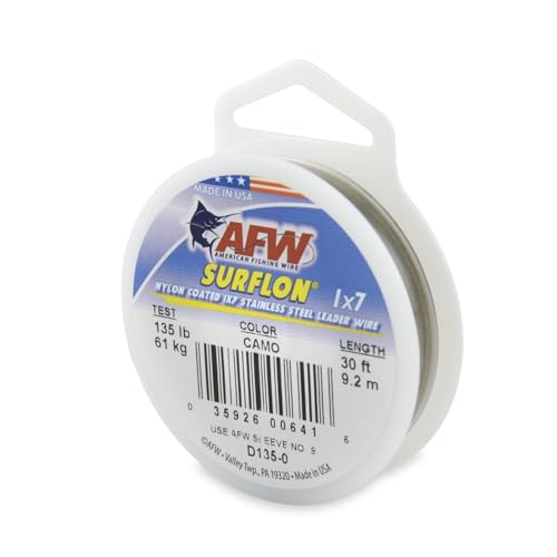 American Fishing Wire Surflon, Nylon Coated 1x7 Stainless Steel Leader Wire, 135 lb Test, .041