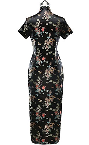 7Fairy Women\'s VTG Black Long Chinese Evening Prom Dress Cheongsam Size 2 US