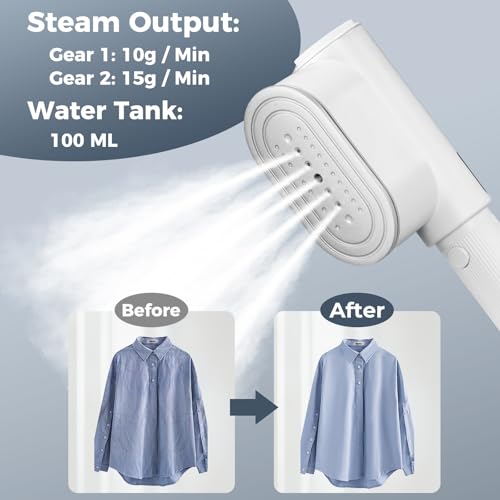 Praclife Travel Steamer for Clothes with LED Screen Display, Portable Travel Iron Steam Mini Holiday 1200W Fast Heat Up Handheld Garment Steamer, 90° Rotatable Handle, 100ml Water Tank, White - Image 4