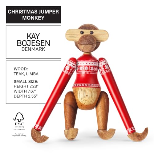Singe Kay Bojesen Pull de Noël 2024, figurine bois de teck limba design scandinave