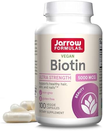 Jarrow Formulas Biotin 5000 mcg - 100 Veggie Capsules - Supplement Supports Skin & Hair Growth, Lipid Metabolism & Energy Production (ATP) - 100 Servings