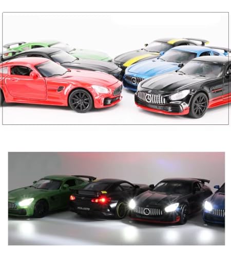 Image of Bebbly 1:32 Scale AMG GTR Mercedes Benz Metal Pullback Diecast Car for Kids with Openable Doors, Sound, Light Effects Toy for Car Enthusiasts (Black, Red)