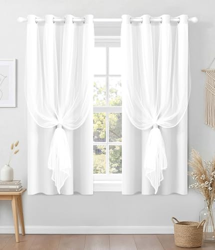 Image of 100% Blackout Curtains with Sheer, Greyish White, 52 x 63 inch, 2 Panels