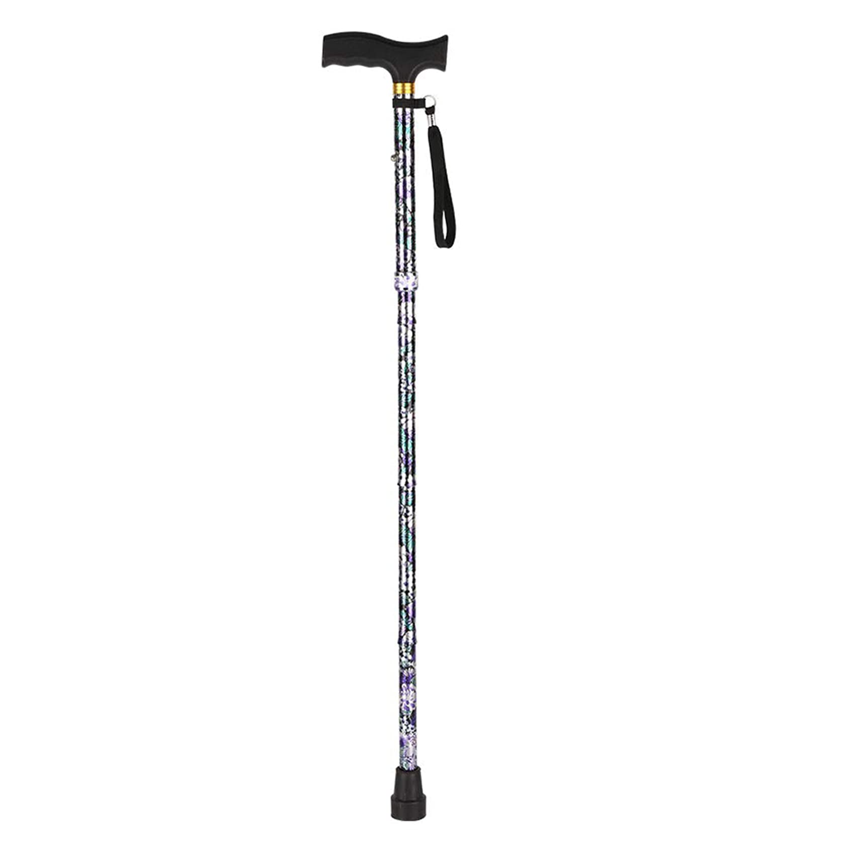 Bastone da passeggio pieghevole, bastone da passeggio portatile con stampa floreale, altezza regolabile, con impugnatura e punta in gomma, ausilio per la mobilità in equilibrio per anziani alla moda
