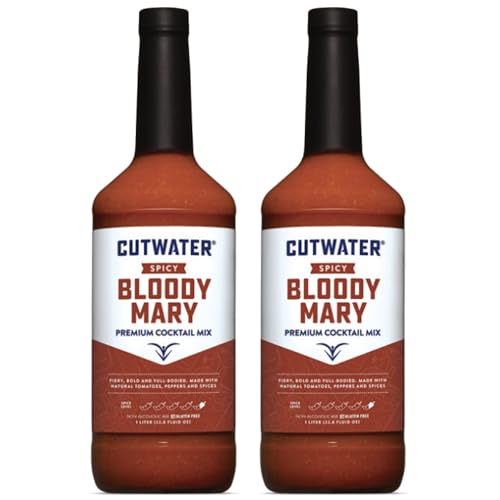 Cutwater Spicy Bloody Mary Mix 2 Pack - 1L Bottles- 25 Calories Fat-Free - Full-Bodied Flavorful Mixer
