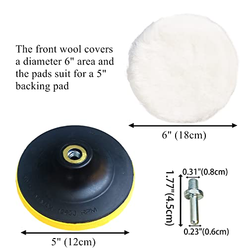 Image of Wool Polishing Pads Set, 5 Inch Wool Pads with Backing Pad and Adapter, Sheepskin Wool Buffing Pads for Car Finishing, Wood Furniture, Glass and So On (7 Pieces Set)