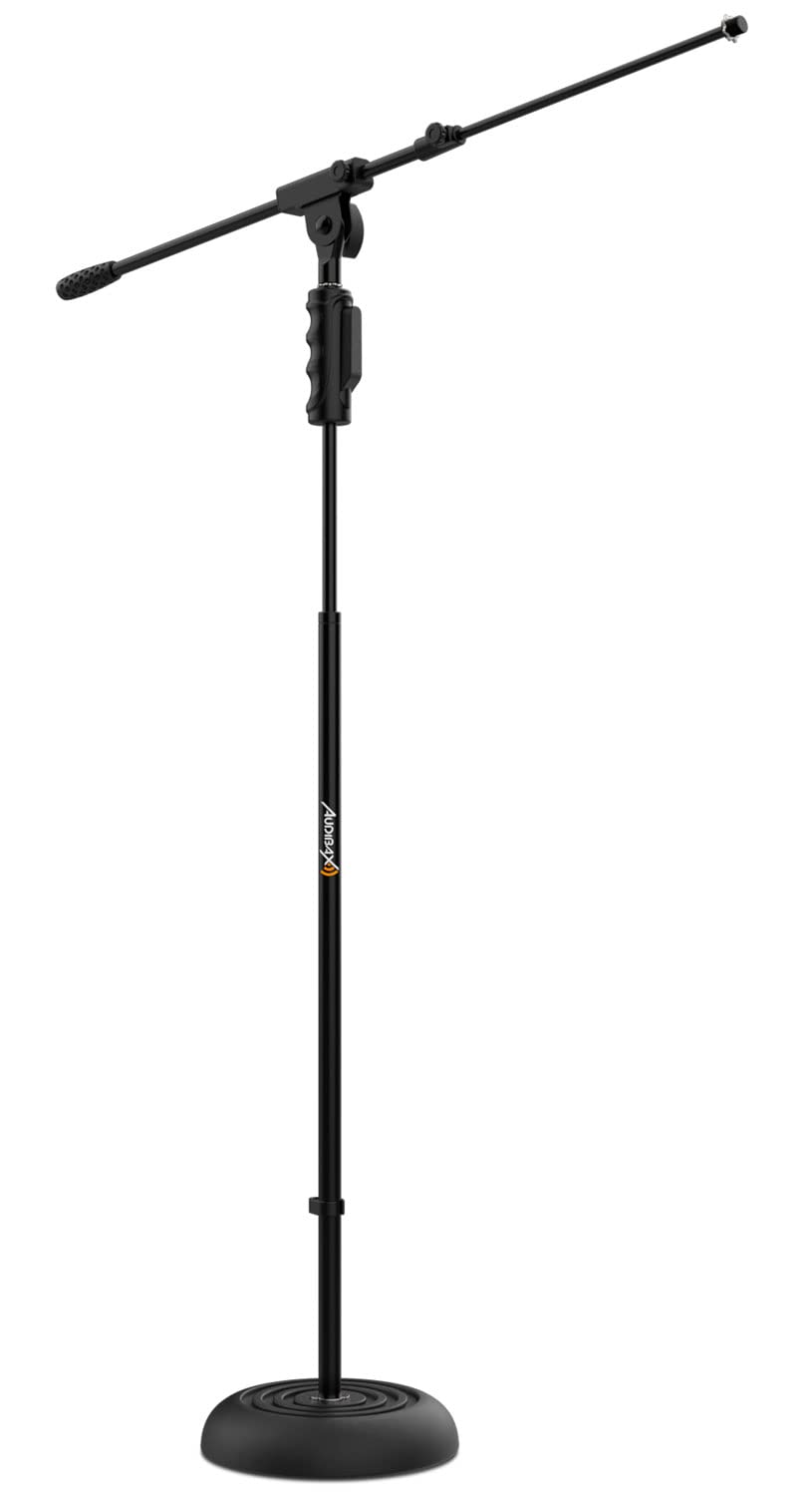Podstawa Audibax 10E - Stojak na Mikrofon Podłogi - Okrągła Podstawa - Stojak na Stabilny Mikrofon - Regulowana wysokość z Easy Block 85 do 147 cm - Wytrzymały uchwyt żyrafa z solidną podstawą