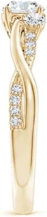 1.8 CT Round Cut White Diamonds Three Stone Twisted Band Engagement Ring, 925 Sterling Silver Yellow Gold Finish