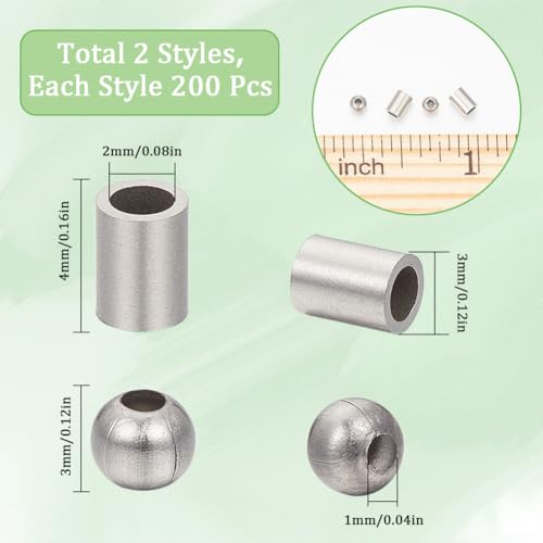 SUNNYCLUE 400pc Silver Stainless Steel Spacer Beads - 2 Styles (Tube & Round) - 3mm & 4x3x3mm - DIY Jewellery Making Accessories - Image 2
