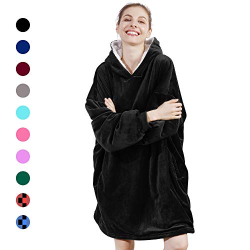 AmyHomie Blanket Sweatshirt, Oversized Sherpa Hooded Sweatshirt,Wearable Fleecehug Hoodie Blanket with Pocket for Adults & Kids & Teen
