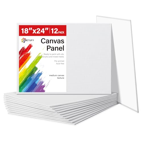 Simetufy 18x24inch 12Pcs Large Flat Canvas Boards Panels for Painting, Gesso Primed Acid-Free 100% Cotton Art Boards for Acrylics Oil Watercolor Tempera Paints