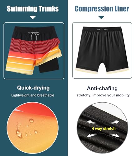 Image of APTRO Men's Swim Trunks with Compression Liner 5 Inch Bathing Suit Beach Swimsuits