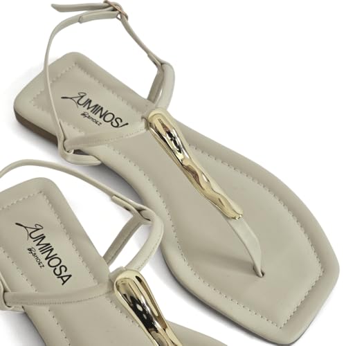 LUMINOSA Women’s Sleek Thong Sandals with Metal Ornament2