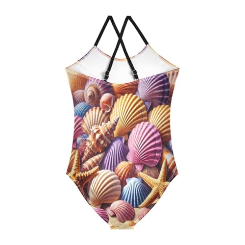 Colorful Seashells Bathing Suits for Girls Swimsuit Summer Beach One Piece Swimsuits Swimwear2