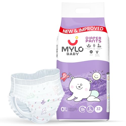 Image of Mylo Baby Diaper Pants Large (L) Size 9-14 kgs (32 count) Leak Proof | Lightweight | Rash Free | Upto 12 Hours Protection | ADL Technology | with Aloe Vera Lotion