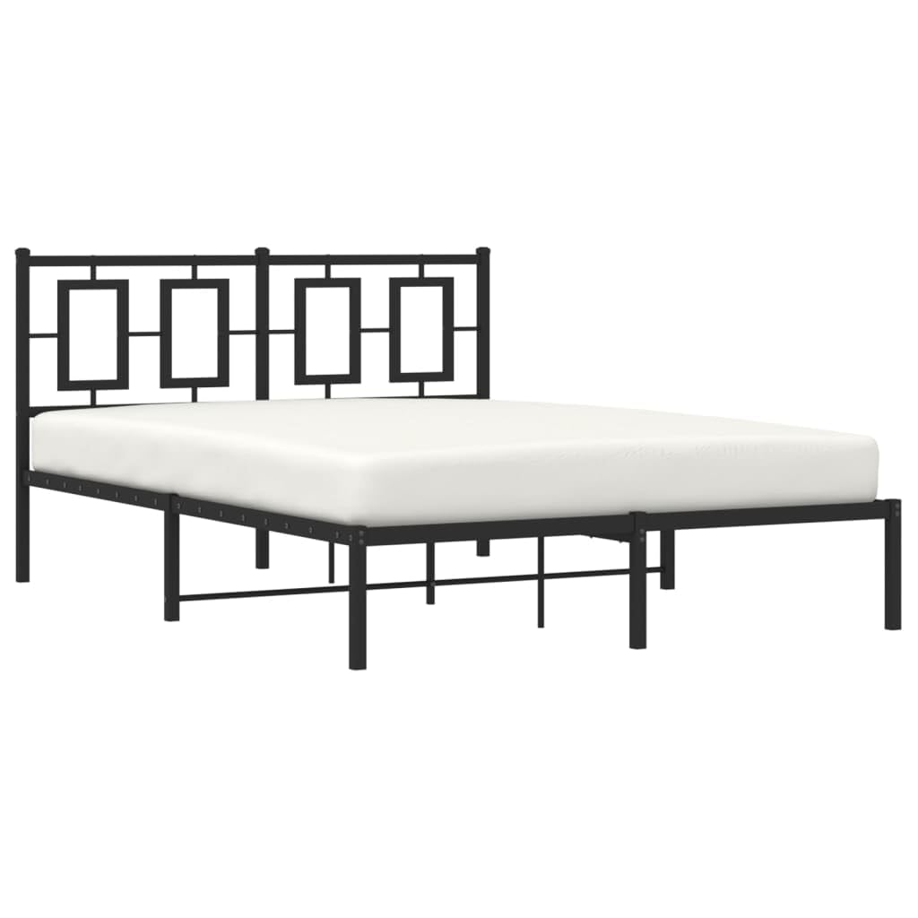 Stalowa malowana proszkowo klasyczna elegancka rama łóżka 140x200 cm czarny | Metalowa rama łóżka z wezgłowiem czarna 140x200 cm, stelaż z listwami, solidna konstrukcja stalowa, miejsce do