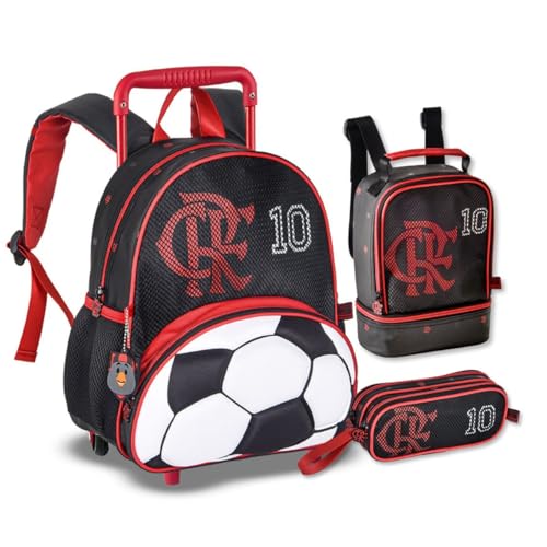 Kit Flamengo Completo Mochila Carrinho com Lancheira térmica e Estojo Time Futebol