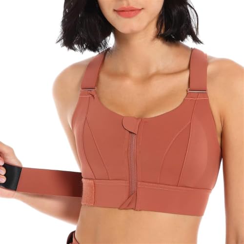 Image of Women's High Impact Sports Bra with Zip Front High Support Wireless Adjustable Plus Size for Large Breasts