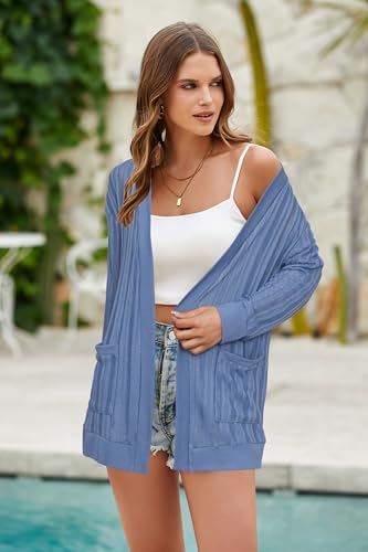 Image of STYLEWORD Women's 2026 Summer Fashion Cardigan Lightweight Boho Knit Hollow Beach Cover Up Kimonos Open Front with Pockets