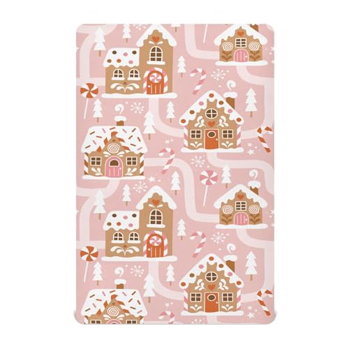 Image of Fitted Crib Sheets Gingerbread House Christmas Tree Pink Stretchy Portable Playard Sheets for Baby Toddler, Breathable Soft Mini Crib Mattress 39 x 27 in for Boys and Girls