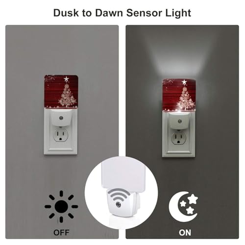 Image of Christmas Tree Night Light Set of 2 Auto Sensor LED Dusk-to-Dawn Nightlights Plug-in Sensor Lamp for Bedroom Bathroom Kitchen Hallway Stairs Decorative