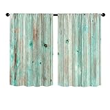 Surwin 2er Set Bistrogardine Coffee Break Scheibengardine Küchengardine mit Holzmaserung,...