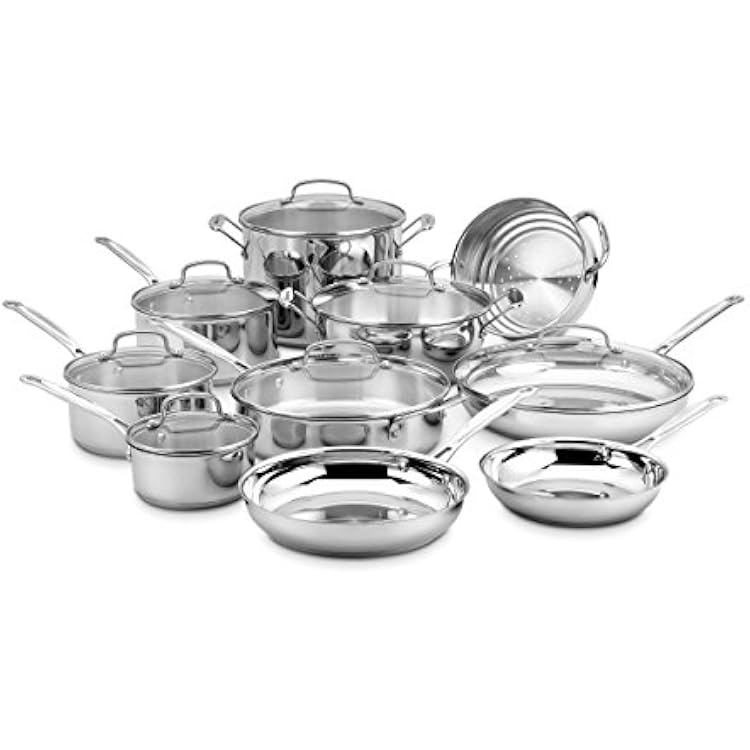 Cuisinart 77-17N Stainless Steel Chef's Classic Stainless, 17-Piece, Cookware Set & C77WTR-15P Advantage-Sets-Rivet, 15-Piece, White