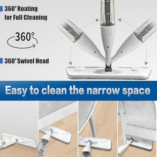 Image of Spray Mop for Floor Cleaning, Wet & Dry Flat Mop with Washable Microfiber Pad, 400ml Refillable Bottle for Hardwood, Marble, Tile Cleaning (Home Cleaning) White