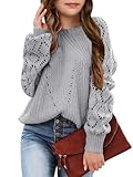 CharmWM Girls Crochet Long Sleeve Crewneck Pullover Sweaters Kids Fall Winter Knit Jumper Tops Dark Grey