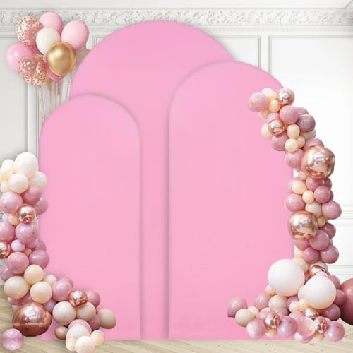 WEERRW Wedding Arch Cover Pink Spandex Fitted Set of 3 Balloon Arch Stand Covers Round Top Chiara Stretchy Backdrop for Birthday Party Baby Shower Banquet Decoration (6FT, 6.6FT, 7.2FT) - image 1
